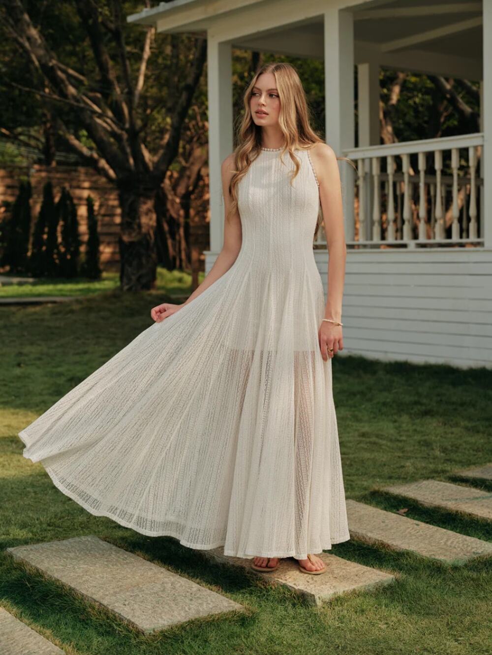 Commense Semi-Sheer Lace White Sleeveless Maxi Dress XL NWT - Modern Romance